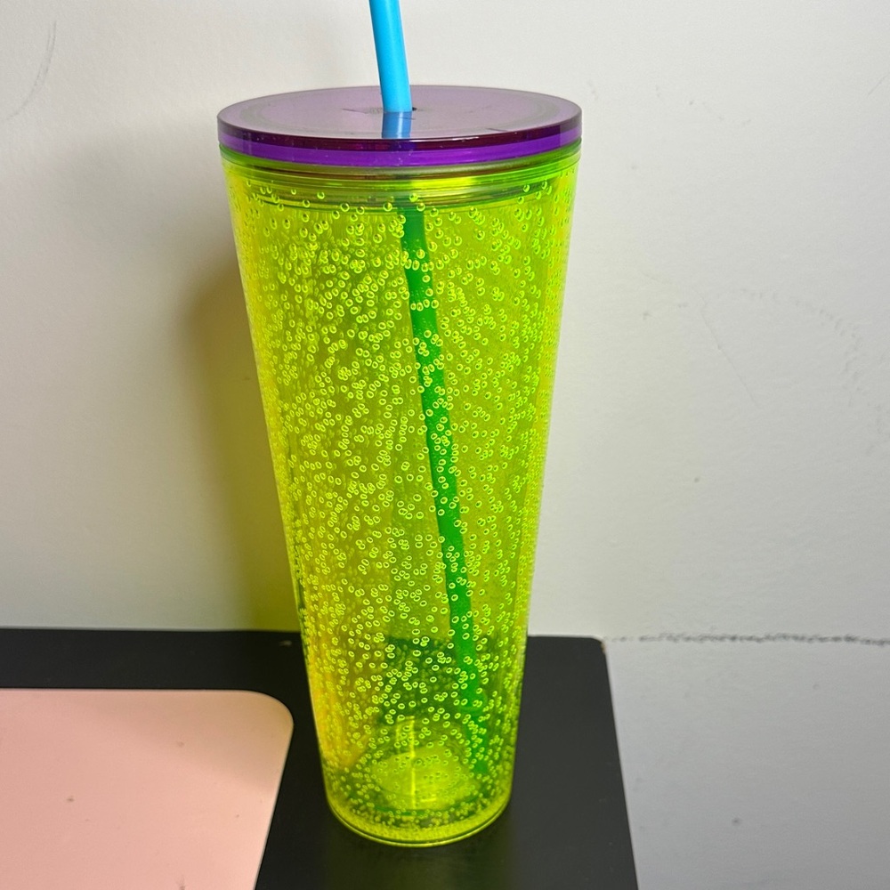 Starbucks Neon Yellow Tumbler with Purple Lid